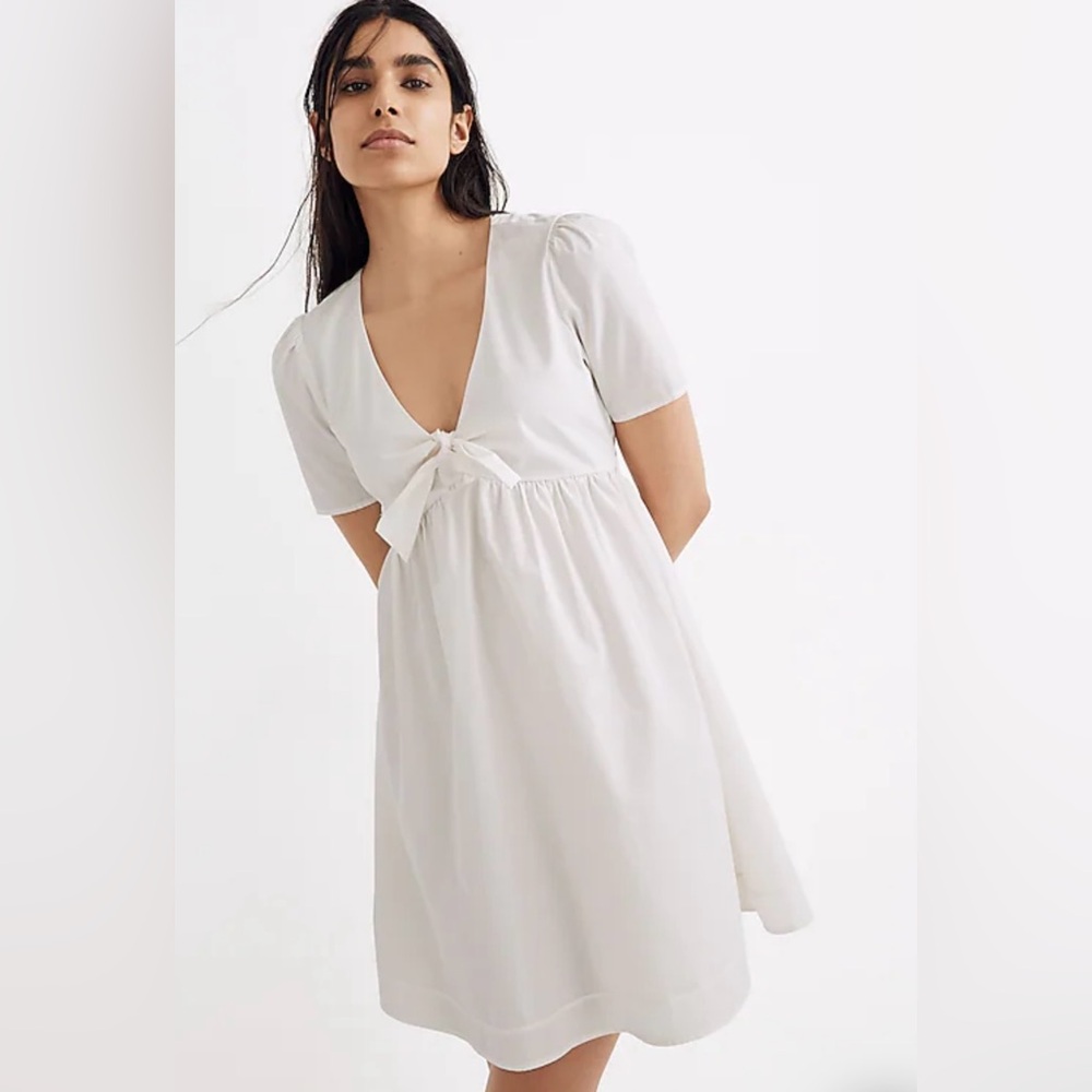 Madewell Tie-Front Poplin Cotton Retro Mini Dress Size‎ 8 in Lighthouse White